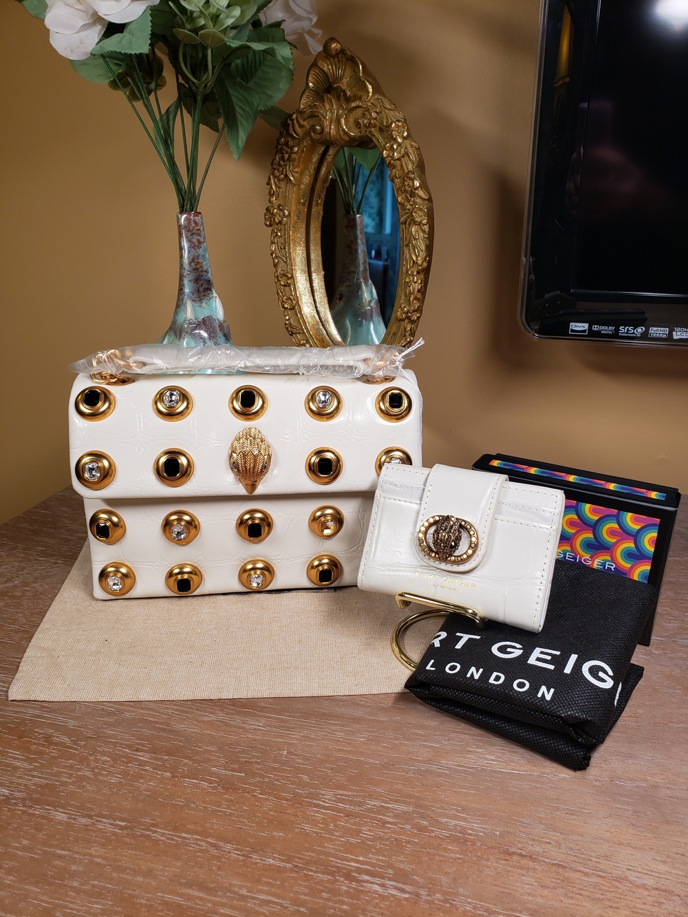 Kurt Geiger Bone Gem Studded Croc Embossed Crossbody w/ Wallet SET! NWT! - Picture 3 of 15